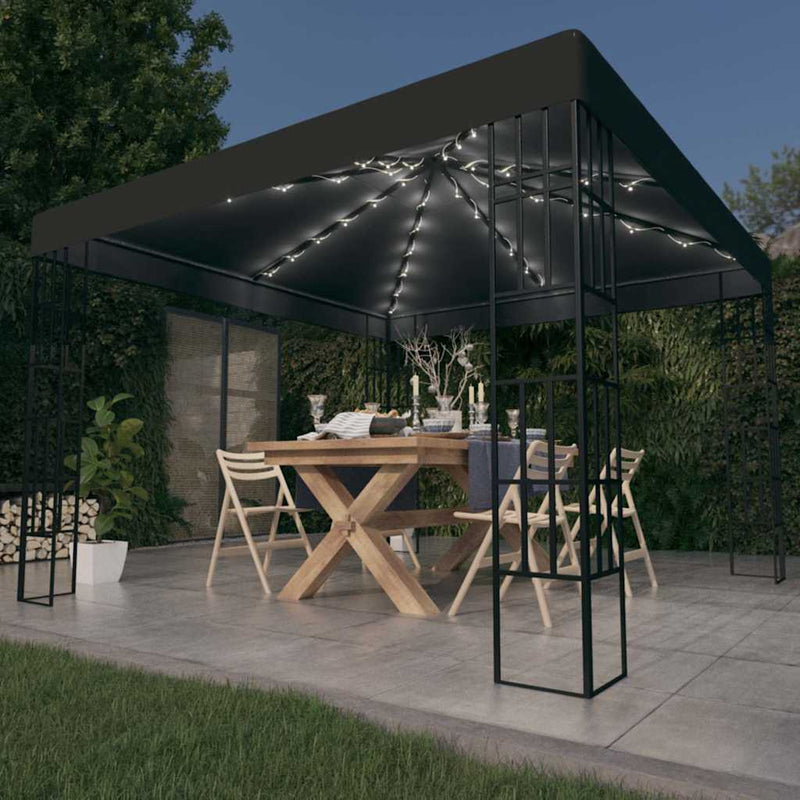 Load image into Gallery viewer, Vidaxl prieel met led-lichtslinger 3x3 m antracietkleurig
