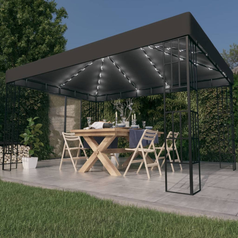 Load image into Gallery viewer, VidaXL Prieel met LED-lichtslinger 3x4 m antracietkleurig
