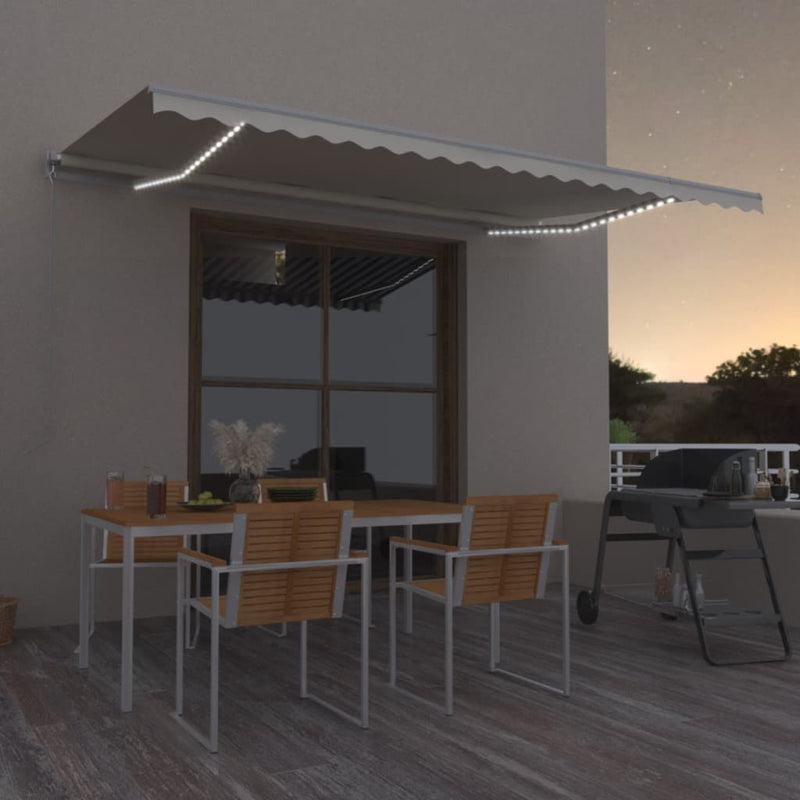 Load image into Gallery viewer, VidaXL Luifel handmatig uittrekbaar met LED 500x350 cm crèmekleurig
