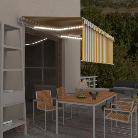Vidaxl luifel automatisch met gordijn led windsensor 3x2,5 m geel wit