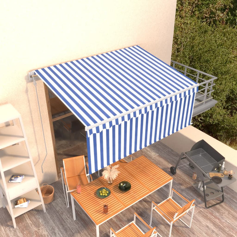 Load image into Gallery viewer, VidaXL Luifel automatisch uittrekbaar rolgordijn 3,5x2,5 m blauw wit
