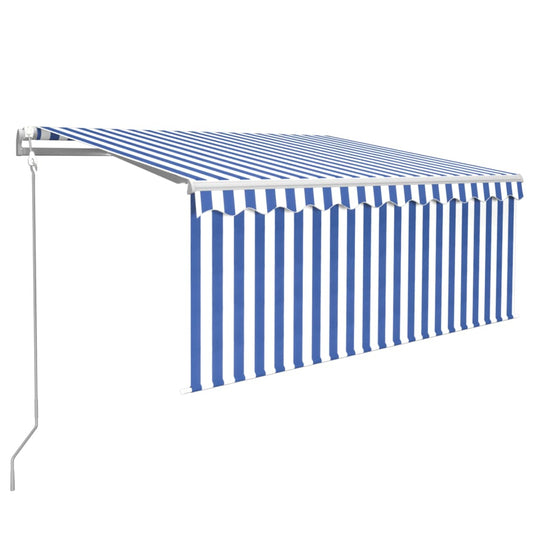 VidaXL Luifel met rolgordijn, LED en windsensor 3,5x2,5 m blauw en wit