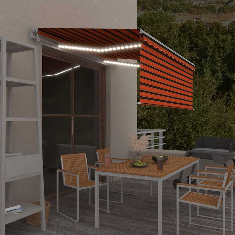Afbeelding laden in galerijviewer, Vidaxl luifel met rolgordijn, led en windsensor 3,5x2,5 m oranje bruin
