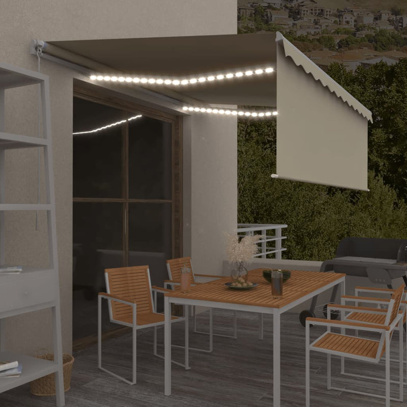 Load image into Gallery viewer, VidaXL Luifel handmatig uittrekbaar met rolgordijn en LED 4x3 m crème
