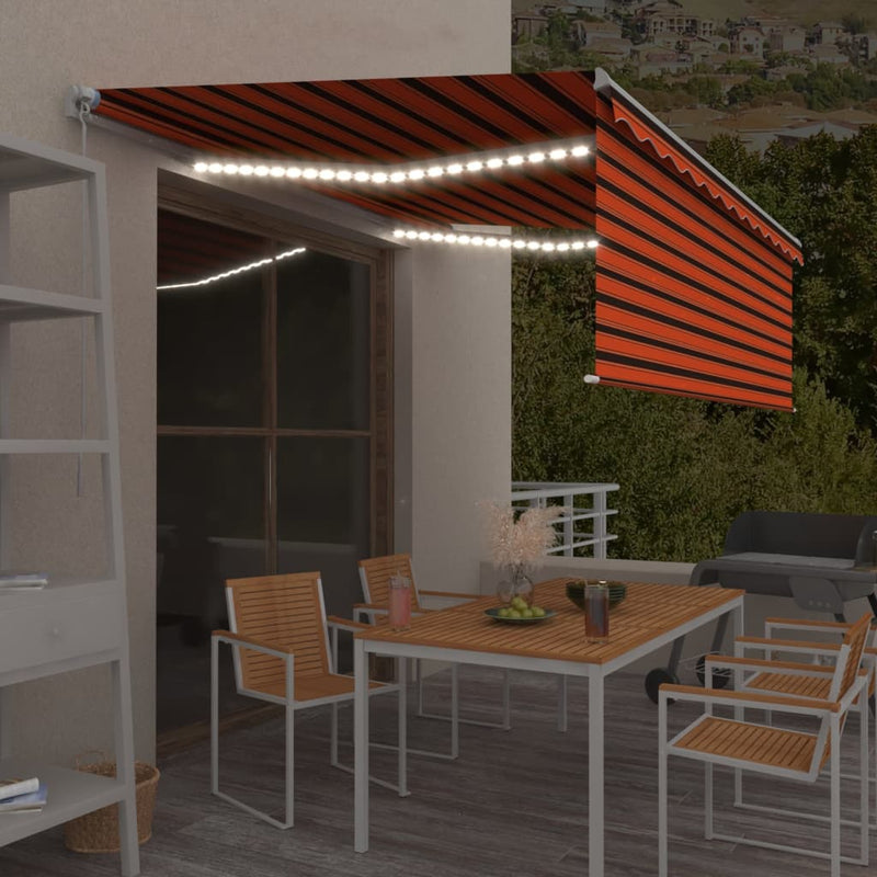 Load image into Gallery viewer, VidaXL Luifel handmatig uittrekbaar rolgordijn LED 4x3 m oranje bruin
