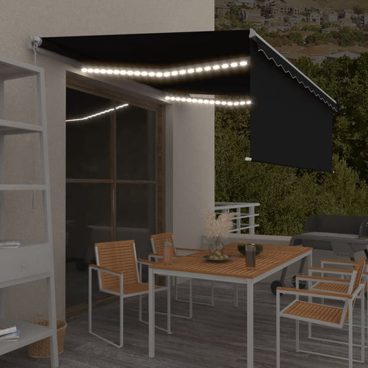 VidaXL Luifel handmatig uittrekbaar rolgordijn LED 4,5x3 m antraciet