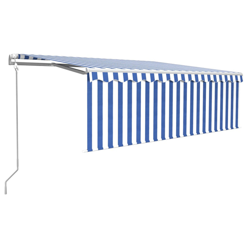 Load image into Gallery viewer, VidaXL Luifel automatisch uittrekbaar met rolgordijn 4,5x3 m blauw wit
