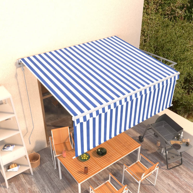 Load image into Gallery viewer, VidaXL Luifel automatisch uittrekbaar met rolgordijn 4,5x3 m blauw wit
