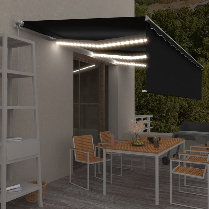 Load image into Gallery viewer, VidaXL Luifel handmatig uittrekbaar met rolgordijn LED 6x3 m antraciet
