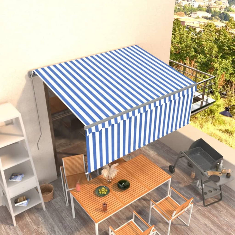Load image into Gallery viewer, VidaXL Luifel handmatig uittrekbaar met rolgordijn 3x2,5 m blauw wit
