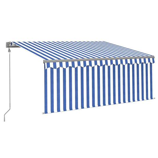 Vidaxl luifel automatisch met gordijn led windsensor 3x2,5 m blauw wit