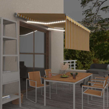 Vidaxl luifel handmatig uittrekbaar rolgordijn led 3,5x2,5 m geel wit