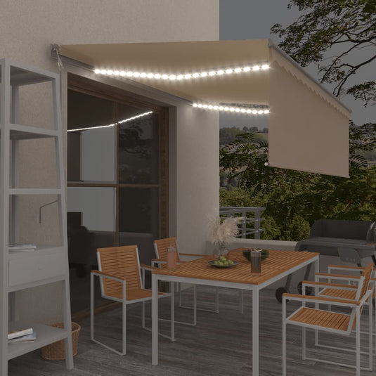 VidaXL Luifel automatisch met rolgordijn LED windsensor 4x3 m crème