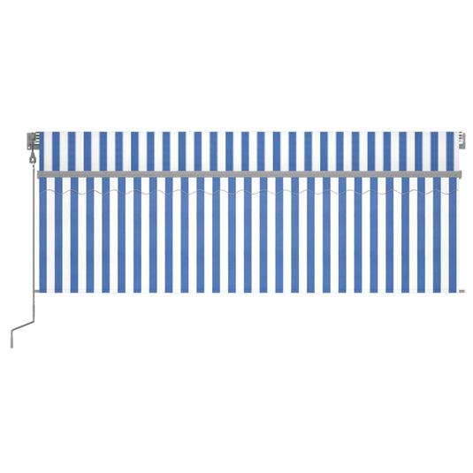 VidaXL Luifel met rolgordijn, LED en windsensor 4,5x3 m blauw en wit