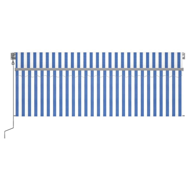 Load image into Gallery viewer, VidaXL Luifel met rolgordijn, LED en windsensor 4,5x3 m blauw en wit

