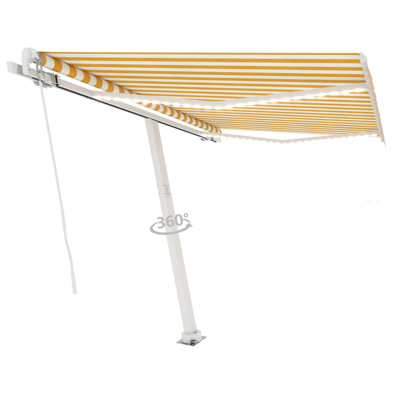 Load image into Gallery viewer, VidaXL Luifel handmatig uittrekbaar met LED 350x250 cm geel en wit
