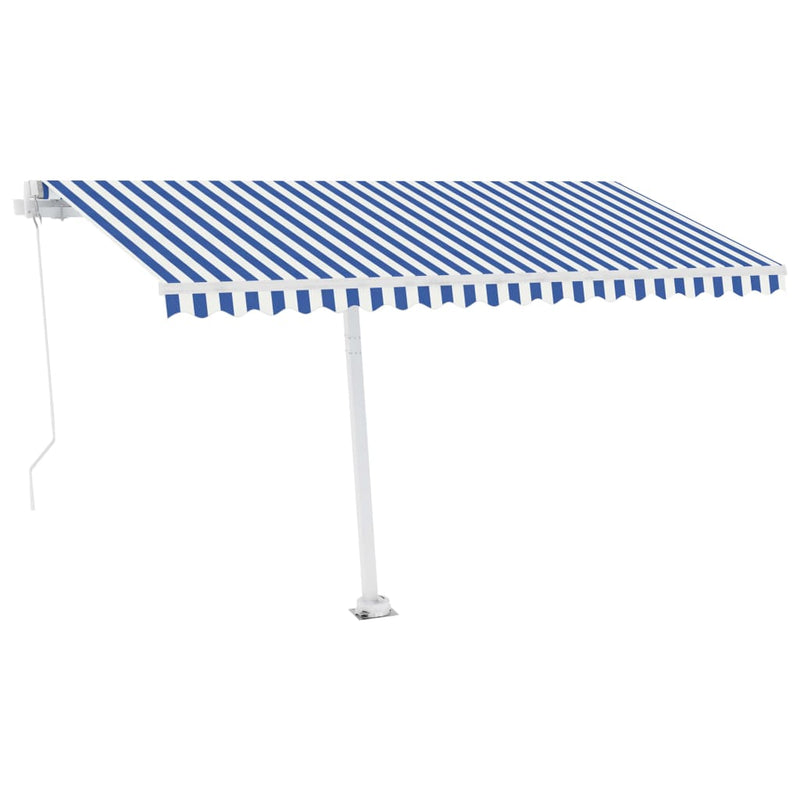 Load image into Gallery viewer, VidaXL Luifel handmatig uittrekbaar met LED 400x300 cm blauw en wit
