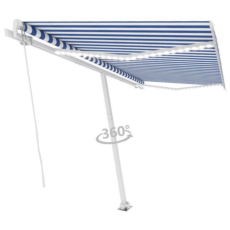 Load image into Gallery viewer, VidaXL Luifel handmatig uittrekbaar met LED 400x300 cm blauw en wit
