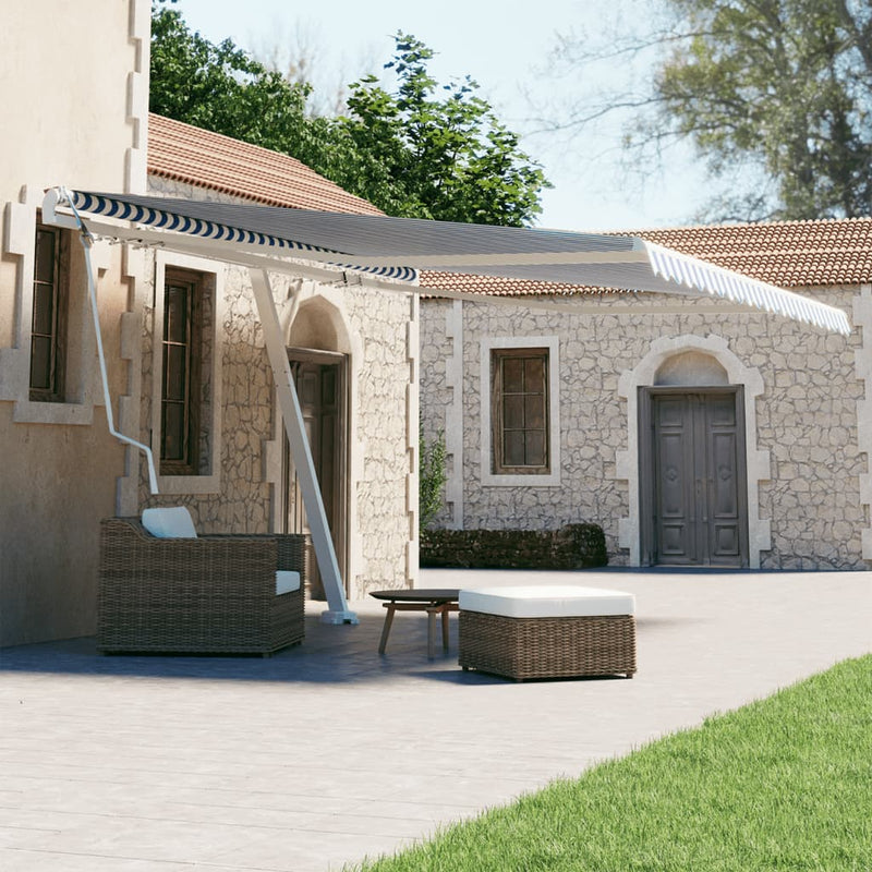 Load image into Gallery viewer, VidaXL Luifel vrijstaand automatisch 450x300 cm blauw en wit
