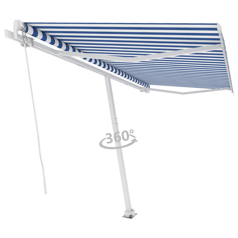 Load image into Gallery viewer, VidaXL Luifel vrijstaand handmatig uittrekbaar 450x350 cm blauw en wit

