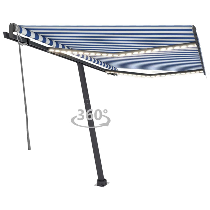 Load image into Gallery viewer, VidaXL Luifel automatisch met LED en windsensor 300x250 cm blauw wit
