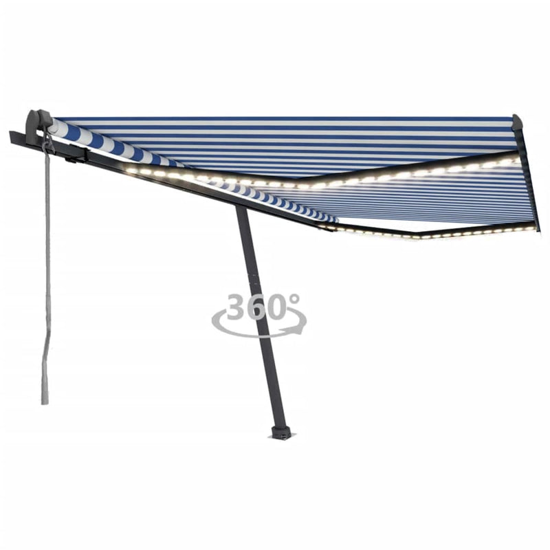 Load image into Gallery viewer, VidaXL Luifel automatisch met LED en windsensor 400x350 cm blauw wit
