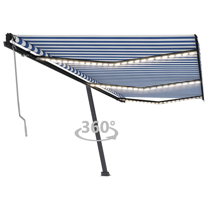 Load image into Gallery viewer, VidaXL Luifel automatisch met LED en windsensor 600x350 cm blauw wit
