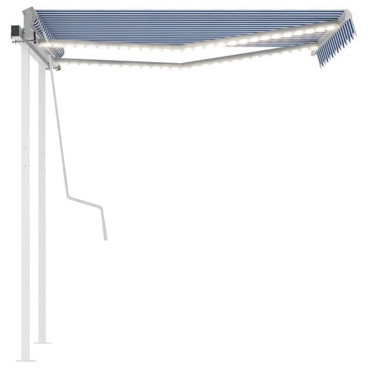 VidaXL Luifel handmatig uittrekbaar met LED 3x2,5 m blauw en wit