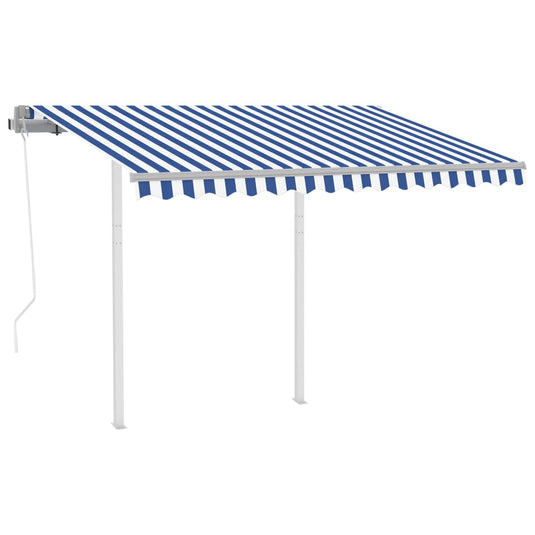 VidaXL Luifel automatisch uittrekbaar met palen 3x2,5 m blauw en wit