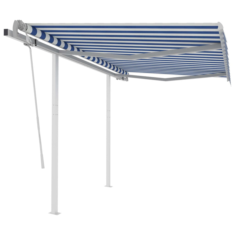 Load image into Gallery viewer, VidaXL Luifel handmatig uittrekbaar met palen 3,5x2,5 m blauw en wit
