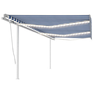 VidaXL Luifel automatisch met LED en windsensor 6x3 m blauw en wit