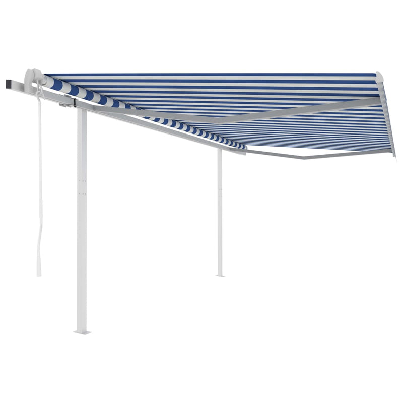 Load image into Gallery viewer, VidaXL Luifel automatisch uittrekbaar met palen 4,5x3,5 m blauw en wit
