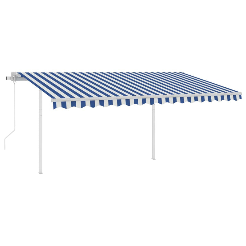 Load image into Gallery viewer, VidaXL Luifel automatisch uittrekbaar met palen 4,5x3,5 m blauw en wit
