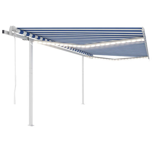 VidaXL Luifel automatisch met LED en windsensor 4,5x3,5 m blauw en wit