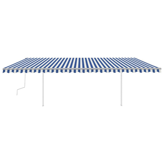 VidaXL Luifel handmatig uittrekbaar met palen 6x3,5 m blauw en wit