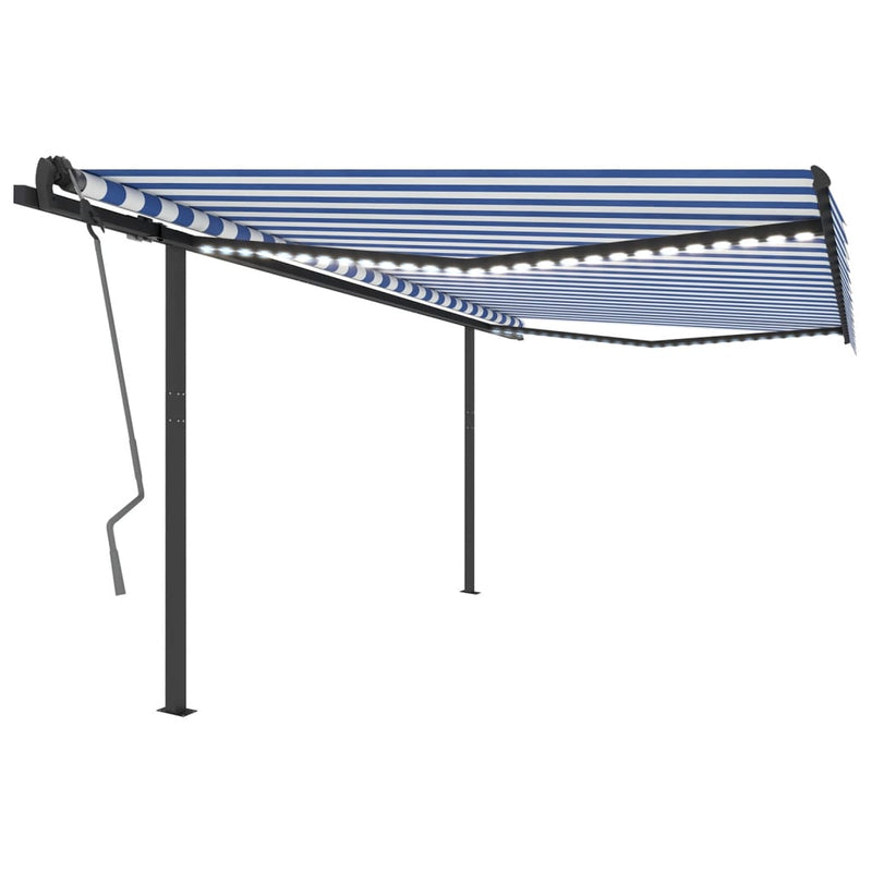 Load image into Gallery viewer, VidaXL Luifel automatisch met LED en windsensor 4x3 m blauw en wit

