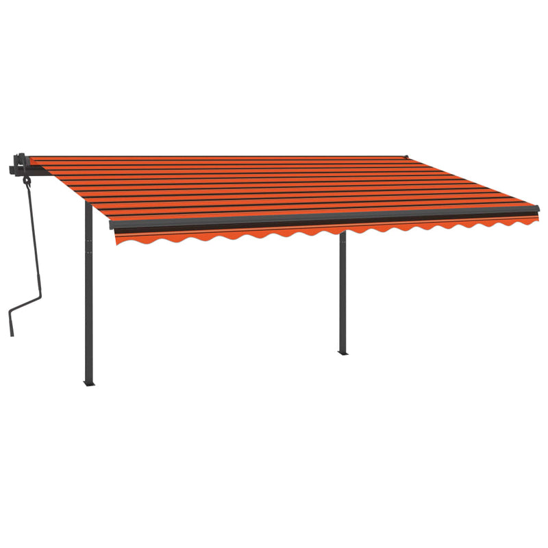 Load image into Gallery viewer, VidaXL Luifel met palen handmatig uittrekbaar 4,5x3,5m oranje en bruin
