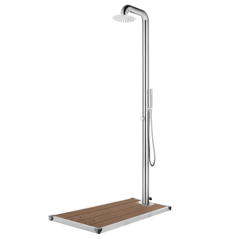 Load image into Gallery viewer, Vidaxl buitendouche met bruine basis 230 cm roestvrij staal
