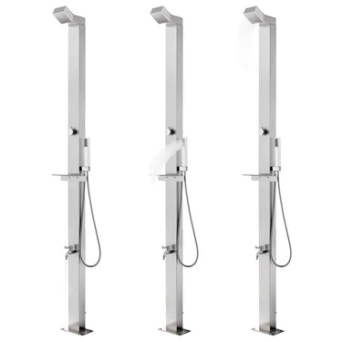 Vidaxl buitendouche met grijze basis 225 cm roestvrij staal