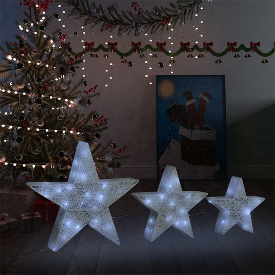 VidaXL Kerstdecoratiesterren 3 st LED buiten binnen mesh wit