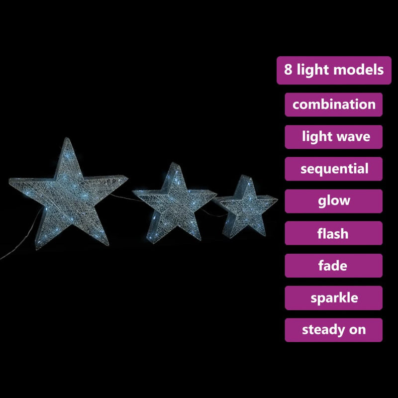 Load image into Gallery viewer, VidaXL Kerstdecoratiesterren 3 st LED buiten binnen mesh zilverkleurig
