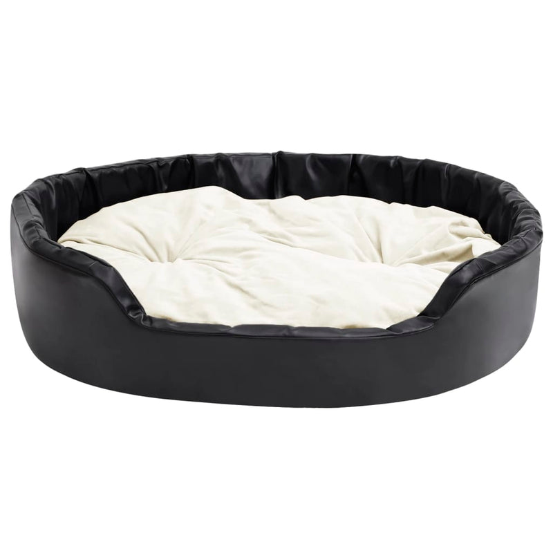 Afbeelding laden in galerijviewer, Vidaxl hondenmand 99x89x21 cm pluche en kunstleer zwart en beige

