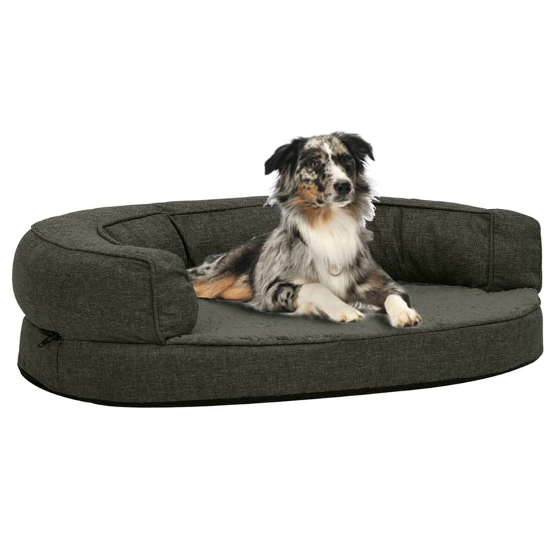 Afbeelding laden in galerijviewer, Vidaxl hondenbed ergonomisch linnen-look 75x53 cm fleece donkergrijs
