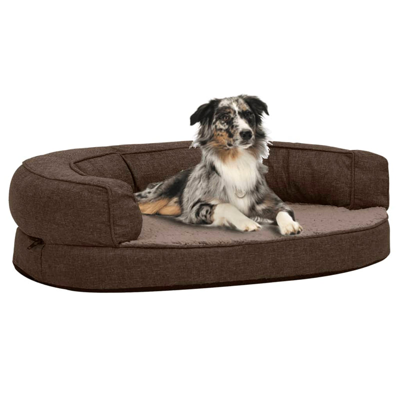 Afbeelding laden in galerijviewer, VidaXL Hondenbed ergonomisch linnen-look 75x53 cm fleece bruin
