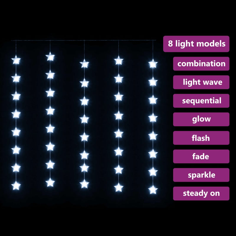 Load image into Gallery viewer, Vidaxl lichtsnoergordijn sterren met 200 led's en 8 functies koudwit
