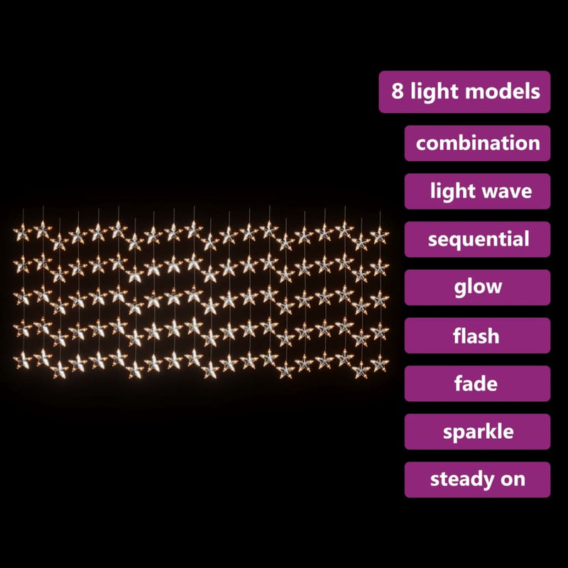 Load image into Gallery viewer, VidaXL Lichtsnoergordijn sterren met 500 LED's en 8 functies warmwit
