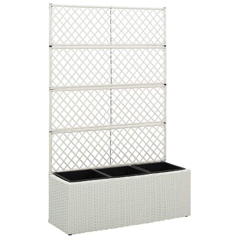 Load image into Gallery viewer, VidaXL Latwerkplantenbak verhoogd met 3 potten 83x30x130 cm rattan wit
