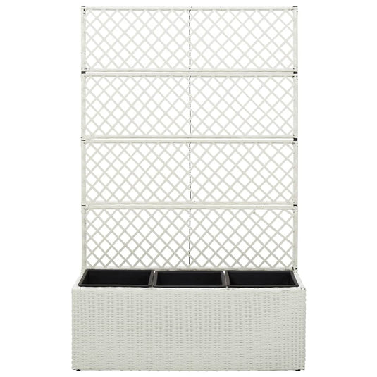 VidaXL Latwerkplantenbak verhoogd met 3 potten 83x30x130 cm rattan wit