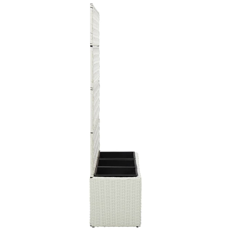 Load image into Gallery viewer, VidaXL Latwerkplantenbak verhoogd met 3 potten 83x30x130 cm rattan wit
