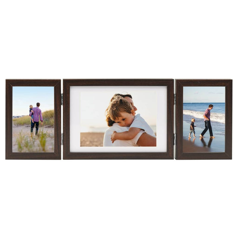 Load image into Gallery viewer, Vidaxl fotolijst drieluik 22x15 cm+2x(10x15 cm) donkerbruin

